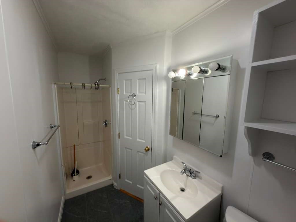 37 Exchange Street, Unit 37 Millis, MA 02054 - Photo 12 of 15 a bathroom with a shower sink and mirror