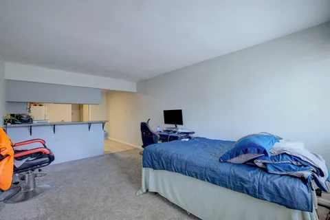 a bedroom with a bed and window