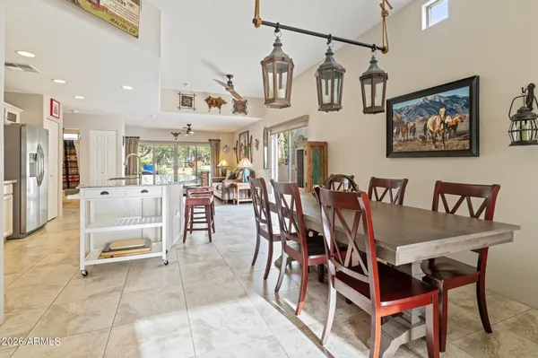 a view of a dining area with furniture