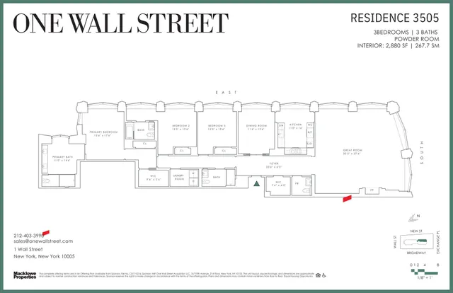 $8,995,000 | 1 Wall Street, Unit 3505 | Financial District