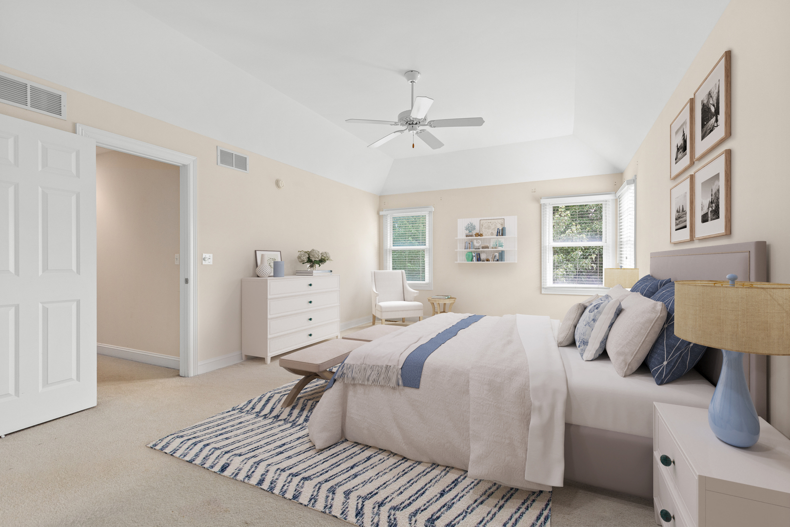 2724 Wait Road Naperville, IL 60564 - Photo 17 of 24 a bedroom with a large bed a chandelier and a window