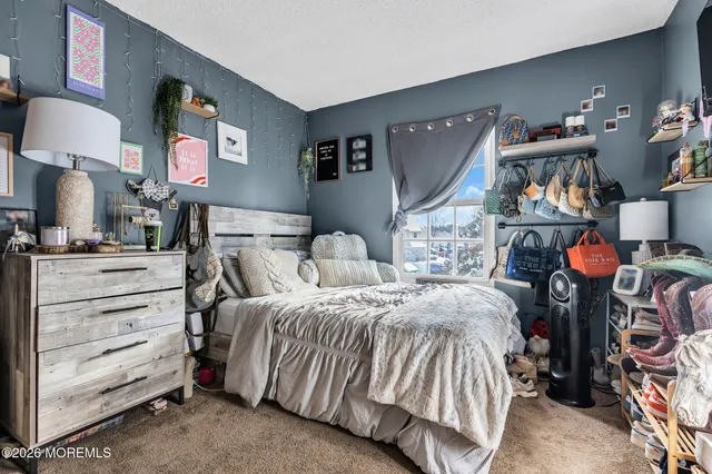 a bedroom with a bed and closet