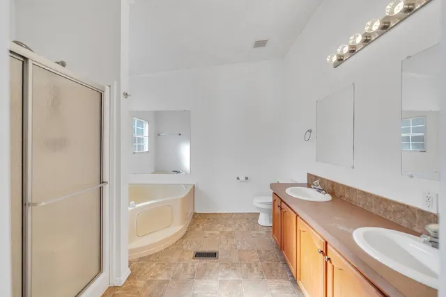 a view of a bathtub in a room