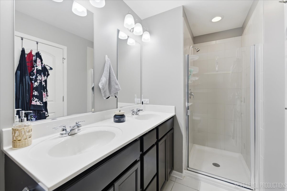 270 Norfolk Lane Pingree Grove, IL 60140 - Photo 18 of 25 a bathroom with a sink a mirror a vanity and shower