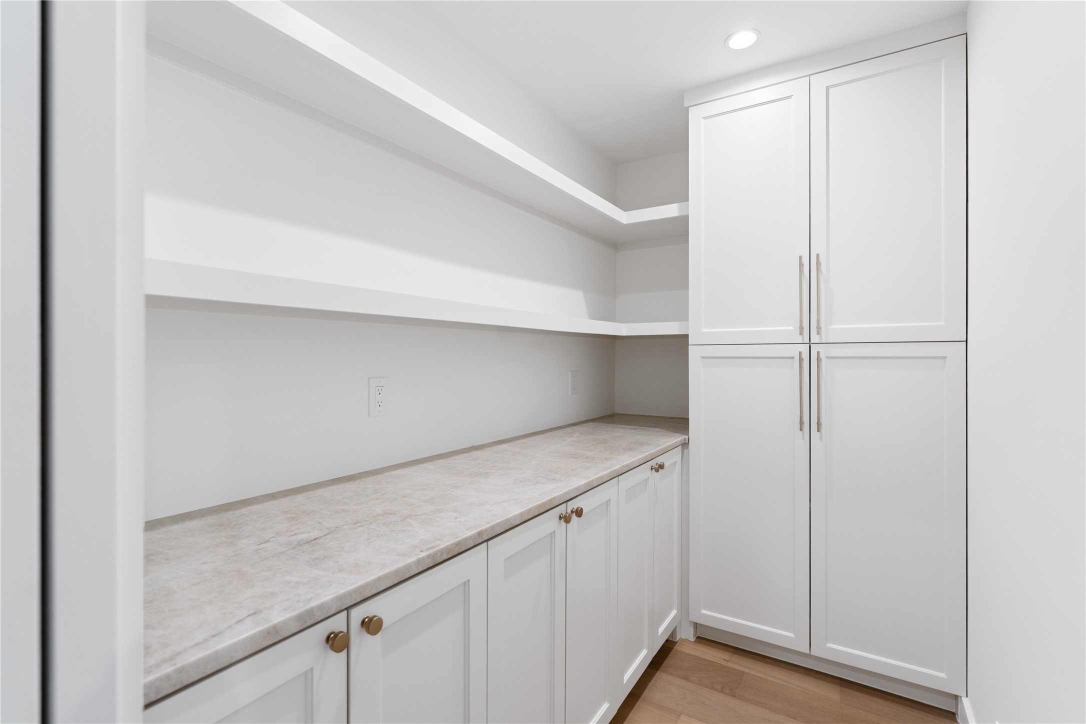 814 Azalea Street Houston, TX 77018 - Photo 7 of 31 Custom pantry featuring open shelving, cabinetry, and plenty of storage space.