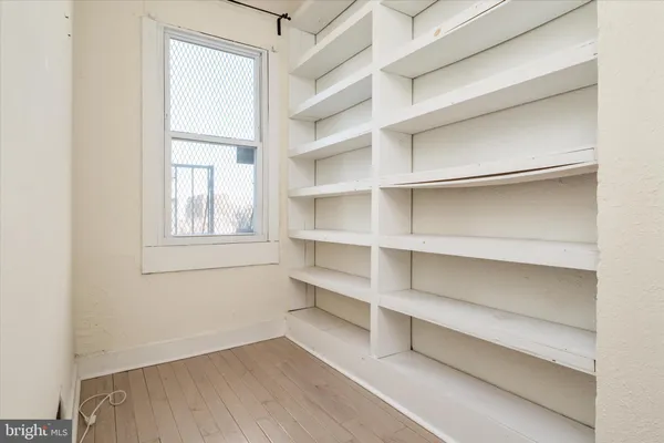 a view of walk in closet with empty racks