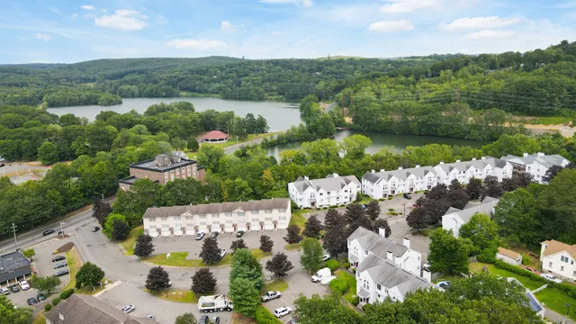 a view of a lake with a city