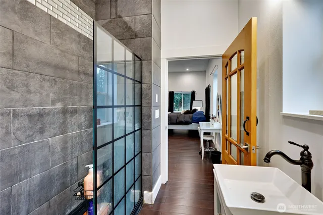 a bathroom with a sink and a tub
