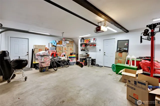 a view of a garage with toys