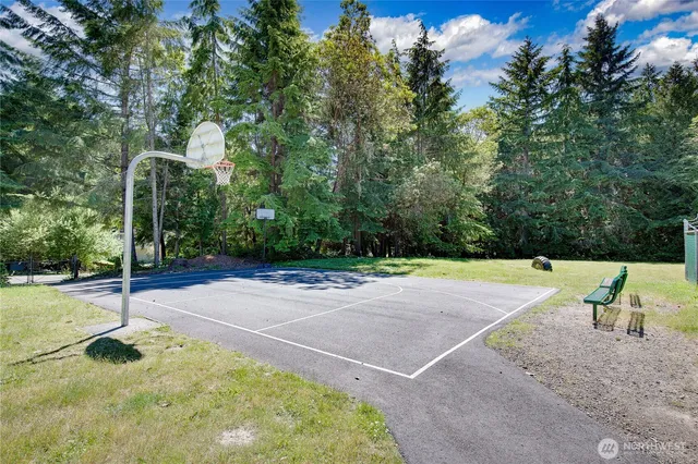 a view of a park with swings