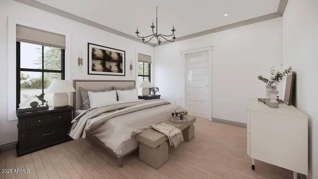 a bedroom with a bed and a dresser