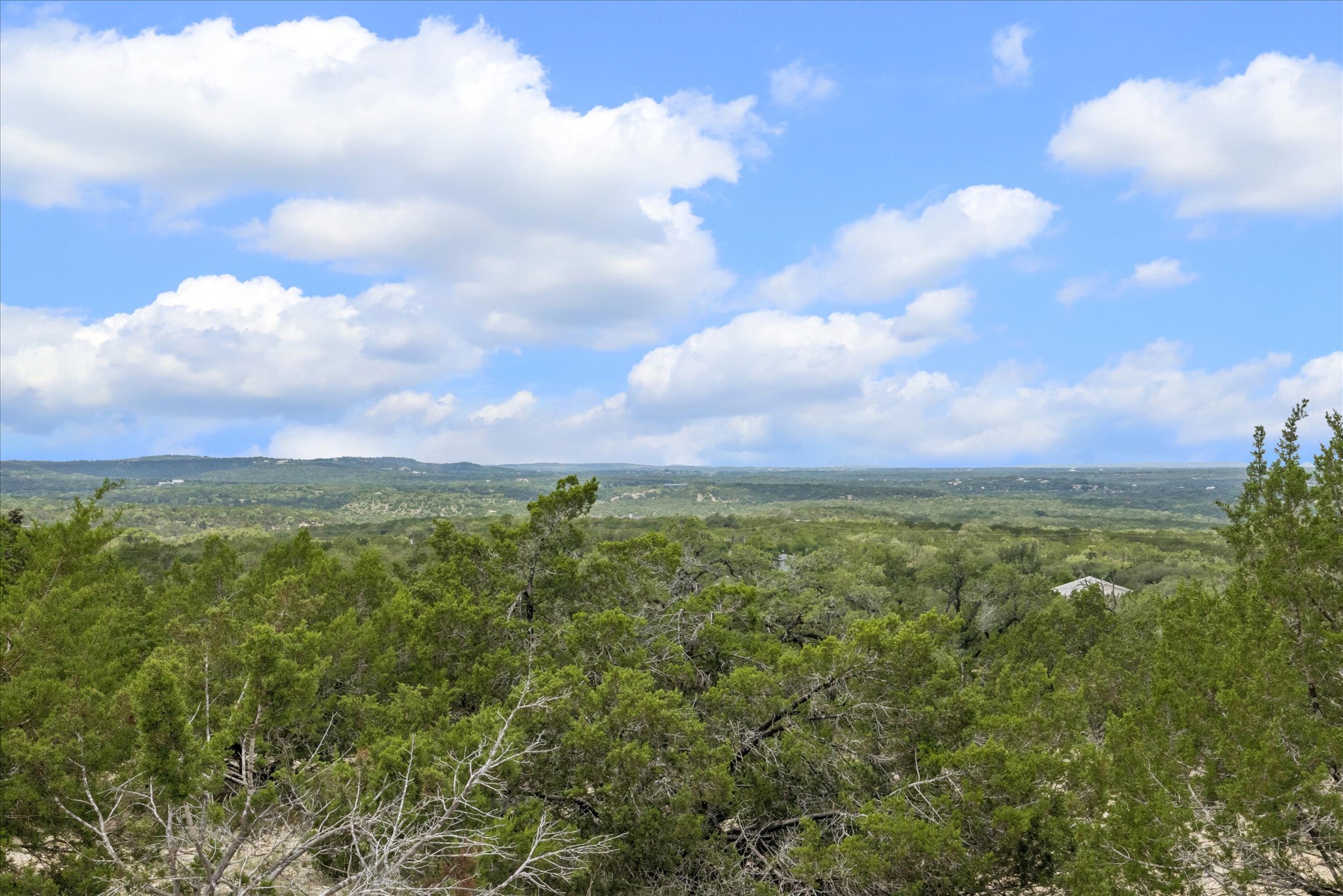 6411 West Fitzhugh Road Dripping Springs, TX 78620 - Photo 26 of 34 Expansive natural landscape featuring lush greenery and a horizon of distant hills under a blue sky with clouds