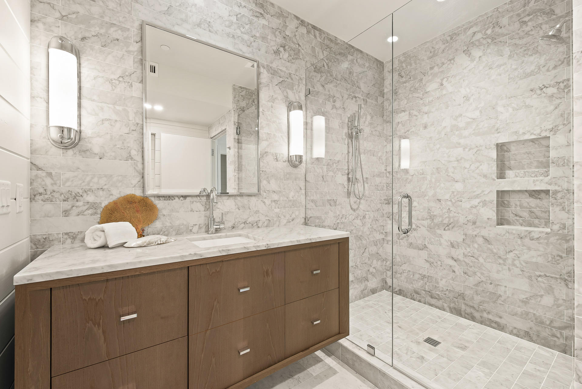 16 South Barrett Square, Unit 4 Inlet Beach, FL 32461 - Photo 79 of 98 a bathroom with a granite countertop sink mirror and double