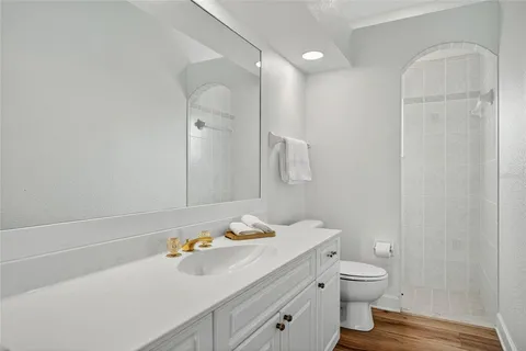 a bathroom with a sink toilet and vanity