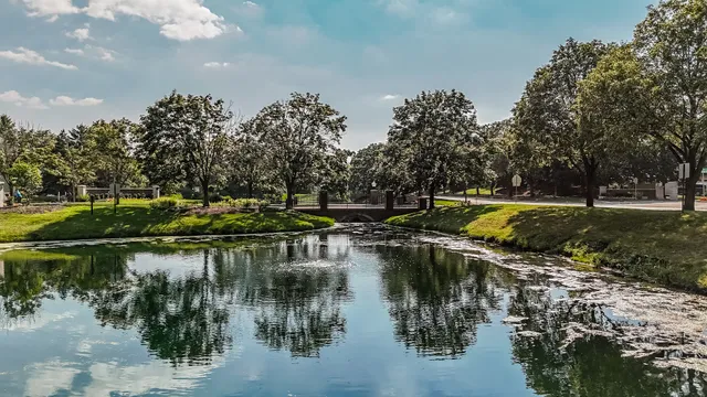 a view of a lake with houses