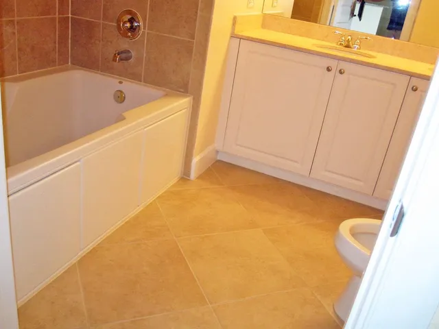 a bathroom with a bathtub