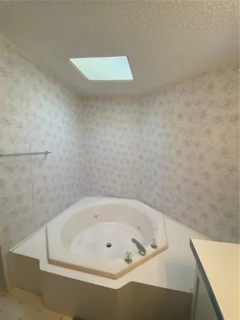 a bathroom with a bathtub