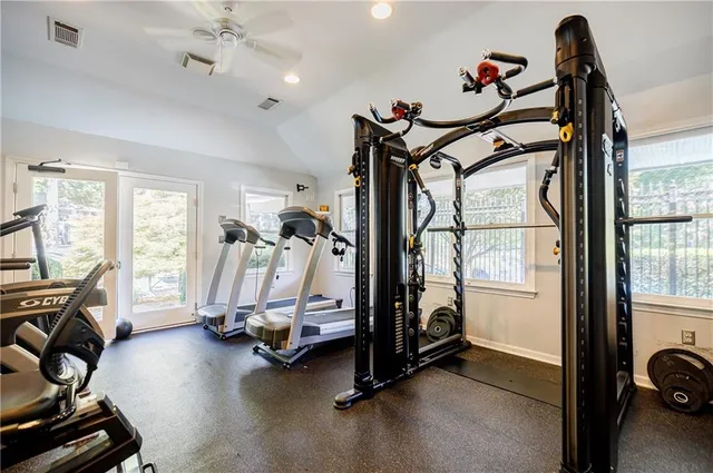 a view of a room with gym equipment