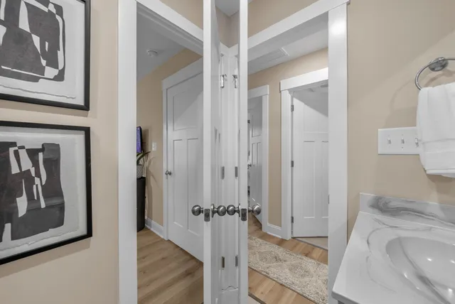 a view of a bathroom sink and tub