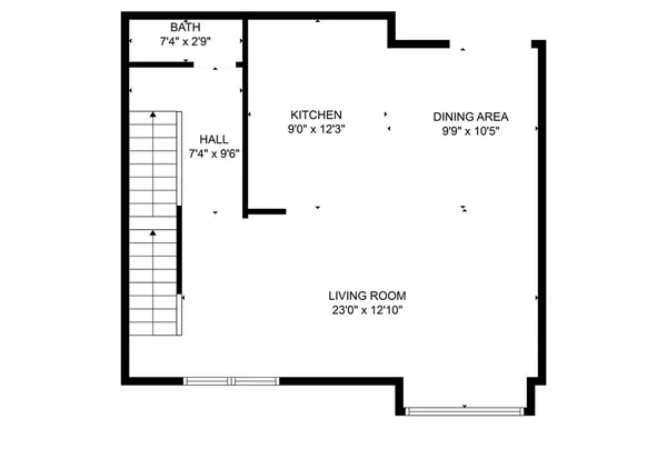 a picture of floor with a white wall and picture