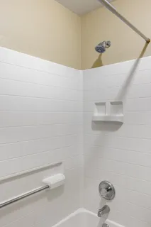 a bathroom with a bathtub