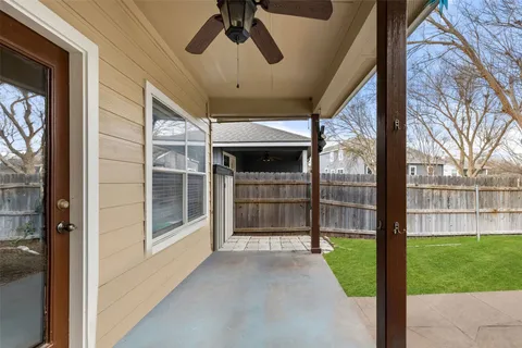 a view of a porch with a backyard