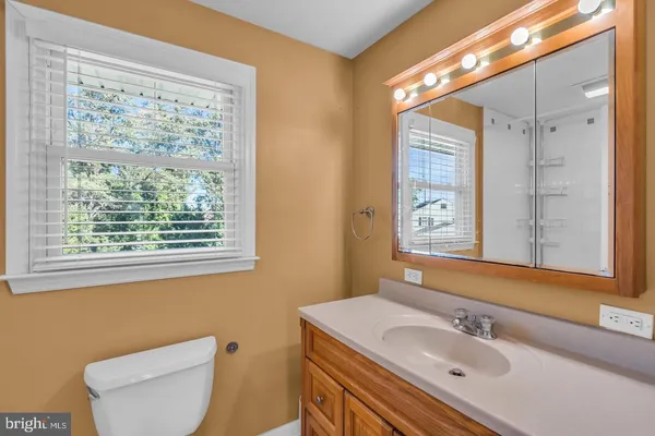 a bathroom with a sink a toilet and a mirror