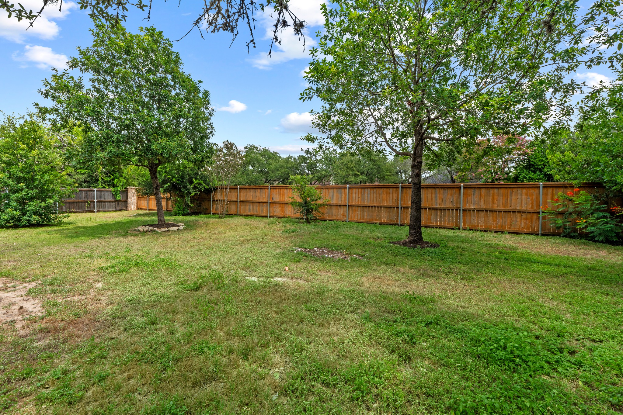 8605 Axis Drive Austin, TX 78749 - Photo 34 of 38 A spacious backyard awaits, complete with mature trees and a sturdy wood fence for privacy.