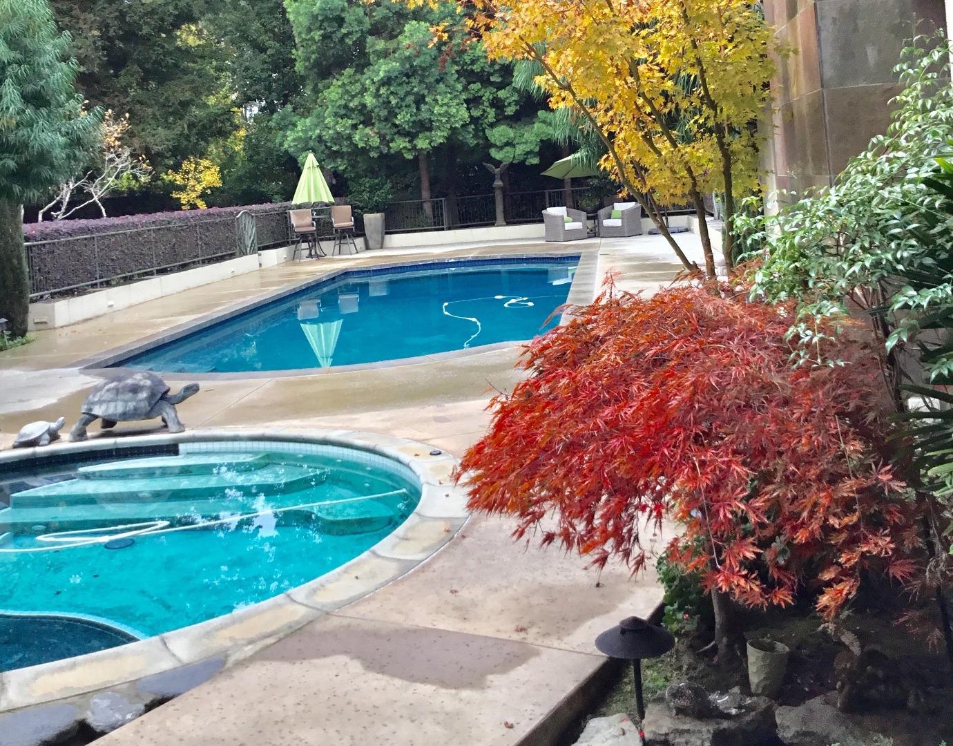 126 Atherton Avenue Atherton, CA 94027 - Photo 10 of 17 a view of a swimming pool with a yard and large trees