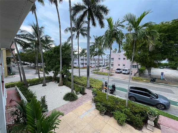 a view of a yard with palm trees