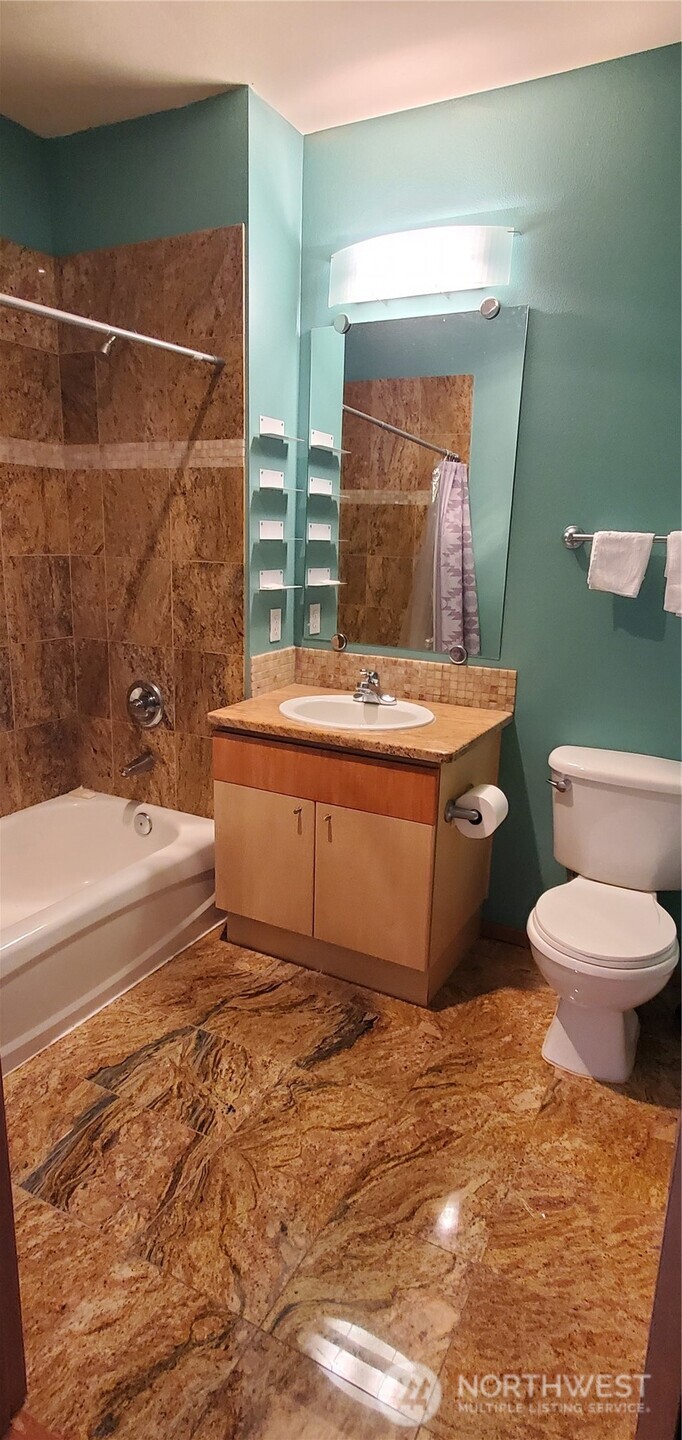 668 South Lane Street, Unit 314 Seattle, WA 98104 - Photo 12 of 23 a bathroom with a toilet sink and mirror