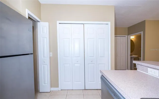 a room with a bed and a table