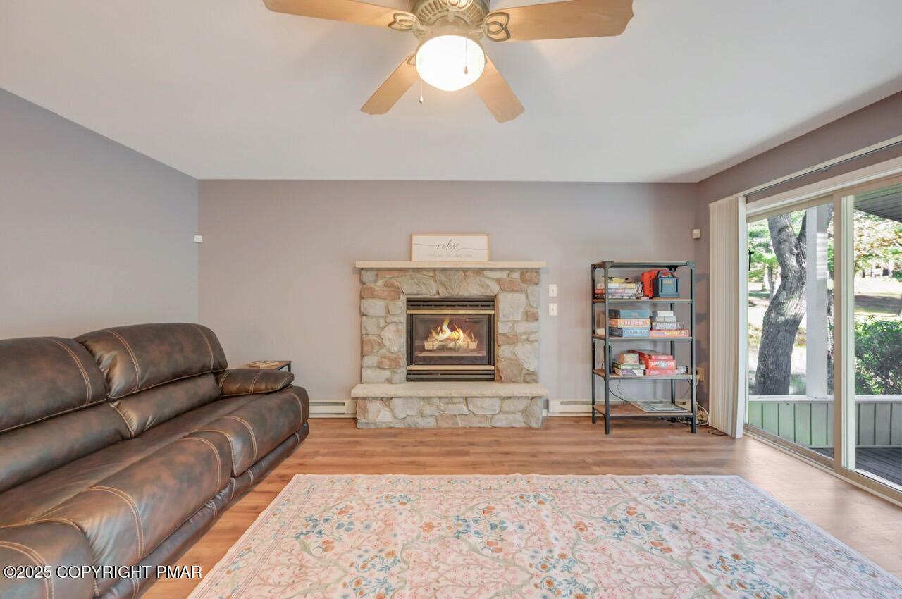 12 Kent Clarke Road Lake Harmony, PA 18624 - Photo 19 of 42 a living room with furniture and a fireplace