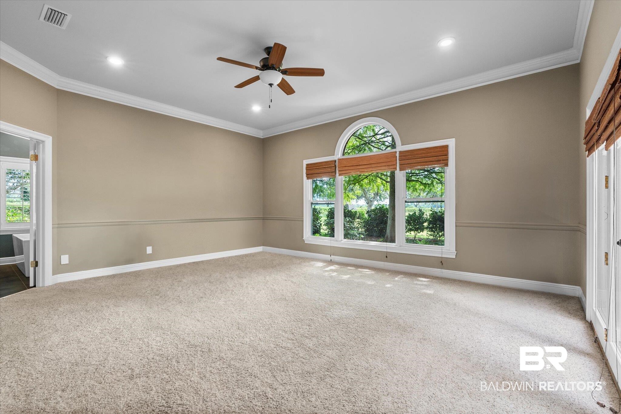 5231 Dawes Road Grand Bay, AL 36541 - Photo 46 of 49 Spare room featuring ceiling fan, carpet floors, and crown molding