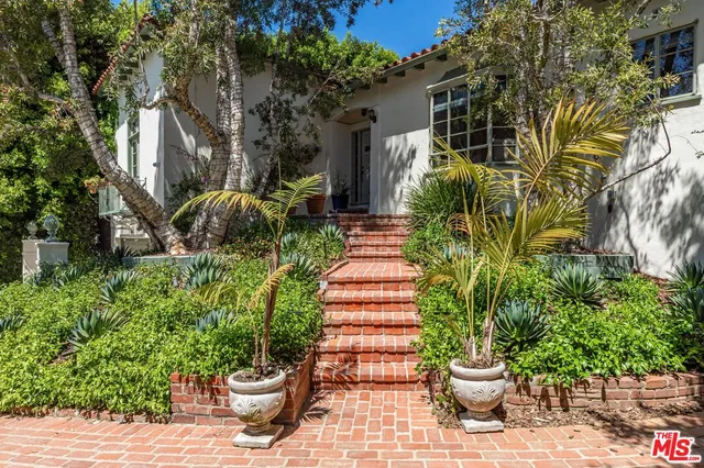a view of a backyard with potted plants