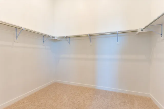 a room with a walk in closet and mirror