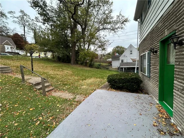 a view of a backyard with potted plants