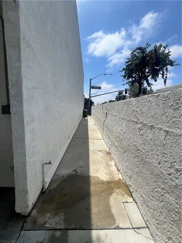 a view of outdoor space with wooden floor