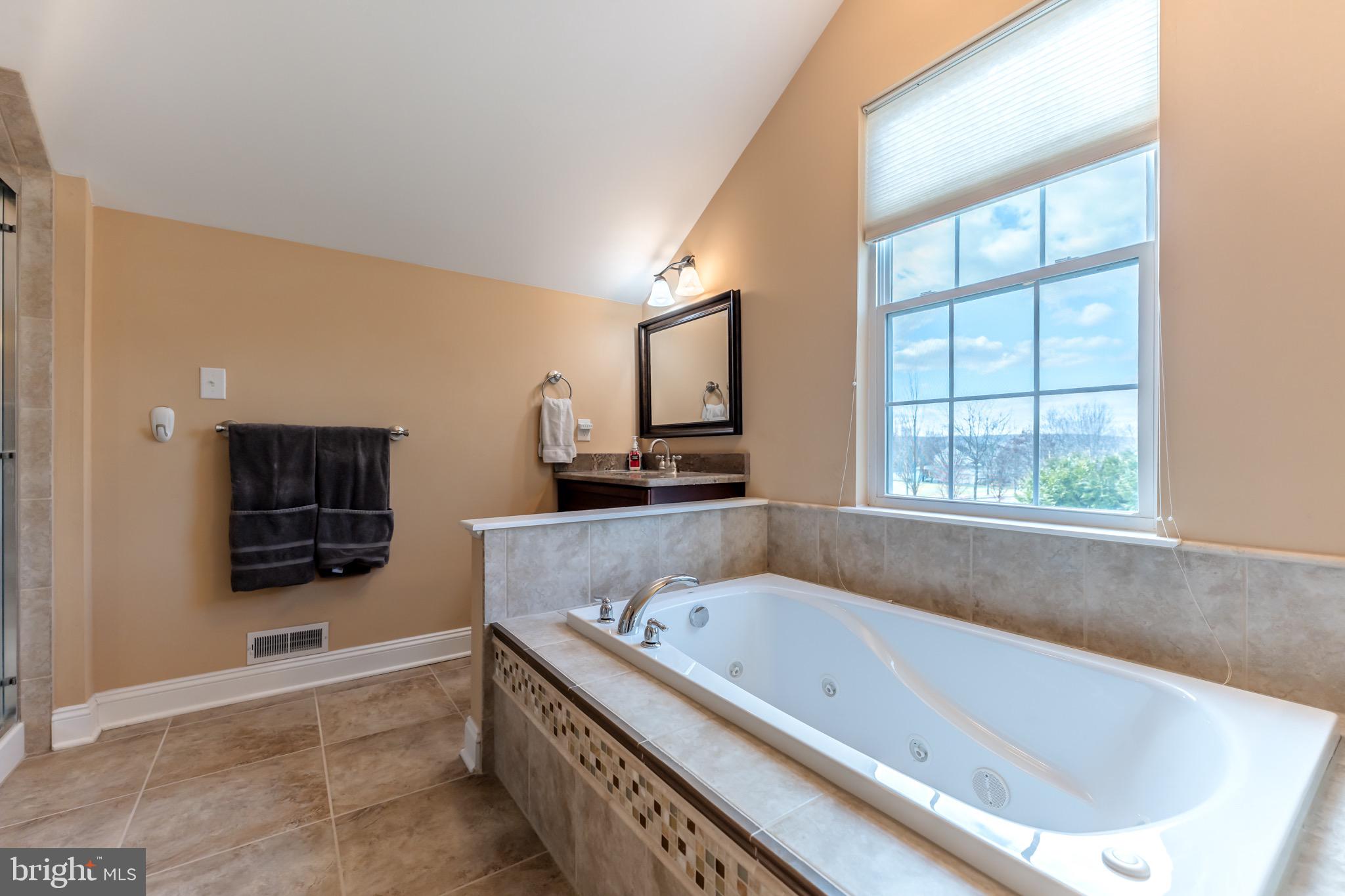 3505 Woodbyne Road Hellertown, PA 18055 - Photo 38 of 78 a bathroom with a bathtub and a flat tv screen
