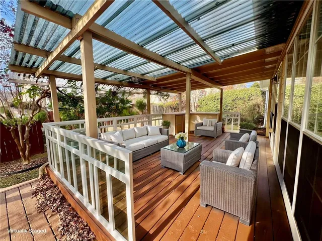 a view of porch with seating space