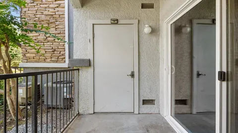 a view of a balcony from door