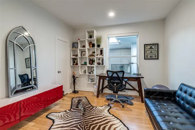 a workspace with furniture