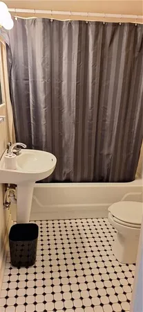 a bathroom with a toilet and a shower curtain