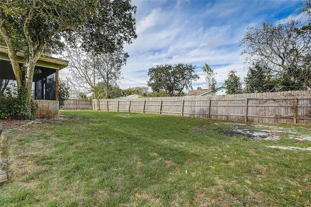 a view of a yard with a large trees