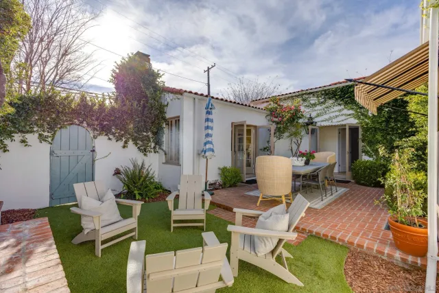 a view of a patio in backyard