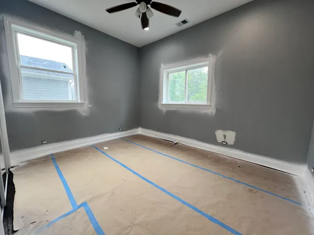 a view of a room with a window