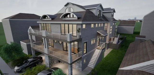 a view of a house with a deck front door