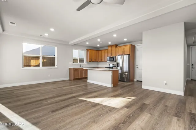 a view of kitchen with wooden floor