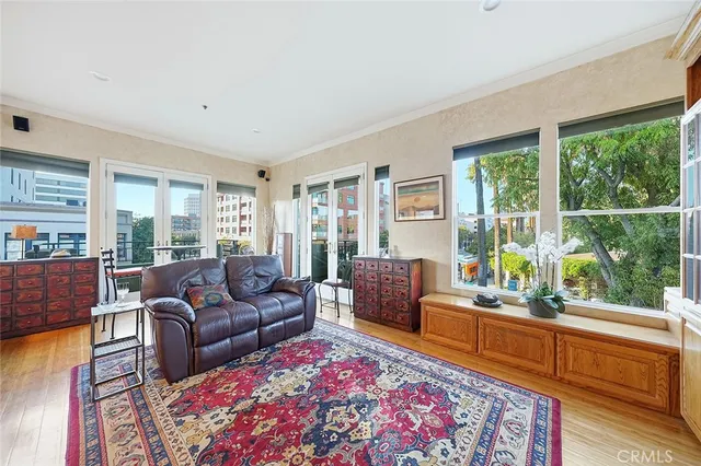 a living room with furniture and a rug