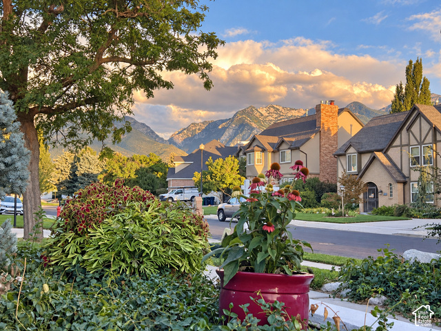 1933 Rua Branco Drive Sandy, UT 84093 - Photo 39 of 42 Late afternoon view from the driveway to Little Cottonwood Canyon through the neigborhood.